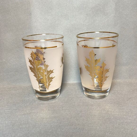 Vtg 1960 Libbey Golden Foliage Frosted Tumblers Drink Glasses 8 oz-Set 8 Barware - Picture 3 of 11
